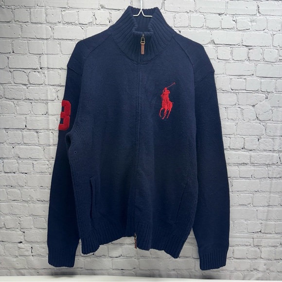 Polo by Ralph Lauren vintage Men's Dark Blue Zip-Up Sweater 100% lambs wool szXL - Picture 1 of 7